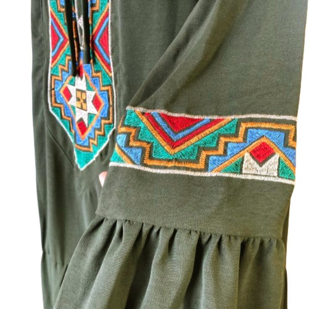 Maxi boho flounce sleeve embroidery applique drop waist flounce sleeve dress - Picture 8 of 15